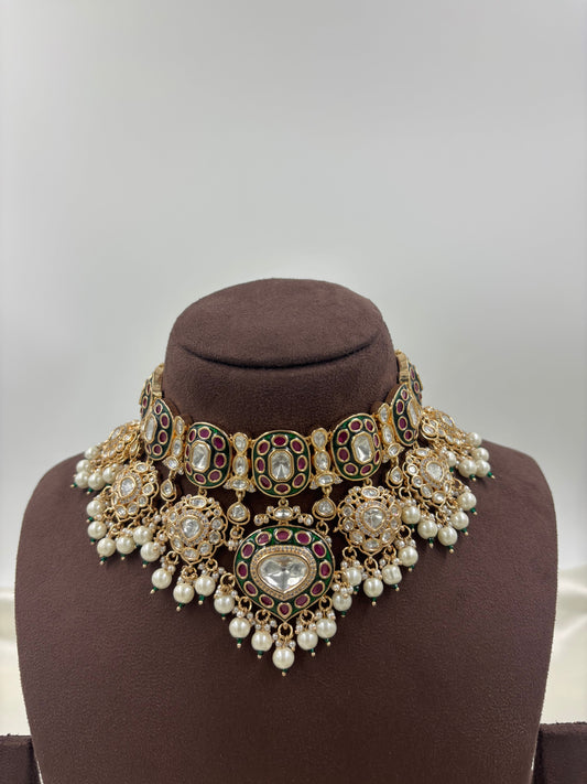 RAJSI ROOP MOISSANITE KUNDAN SEMI BRIDAL NECKLACE