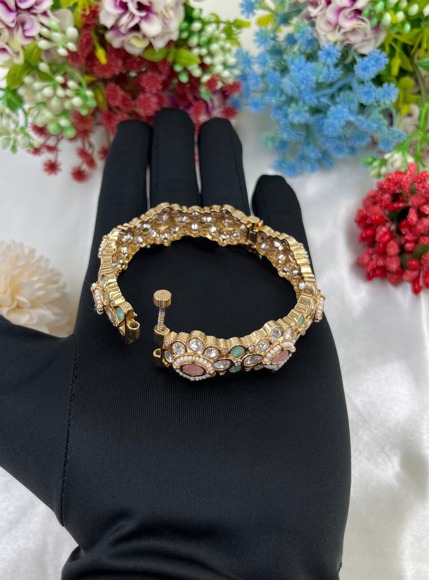 Swara Moissanite Kundan Bangles (Openable)