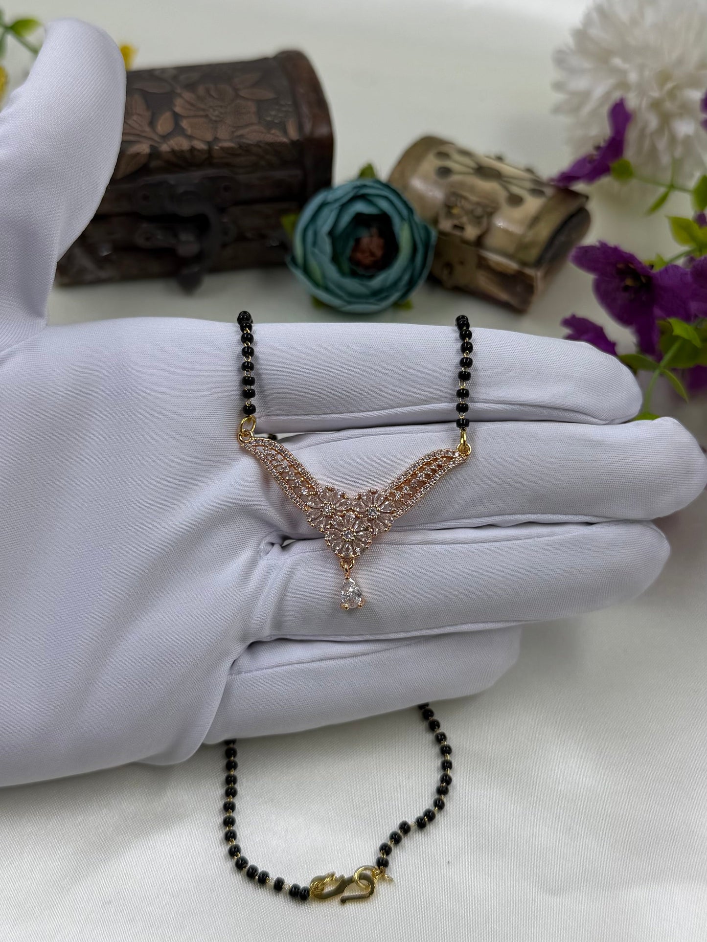 Floral V-Design Rose Gold Mangalsutra