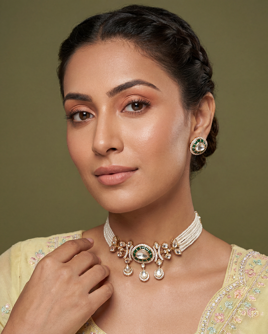 Pooja Moissanite Choker Necklace Set