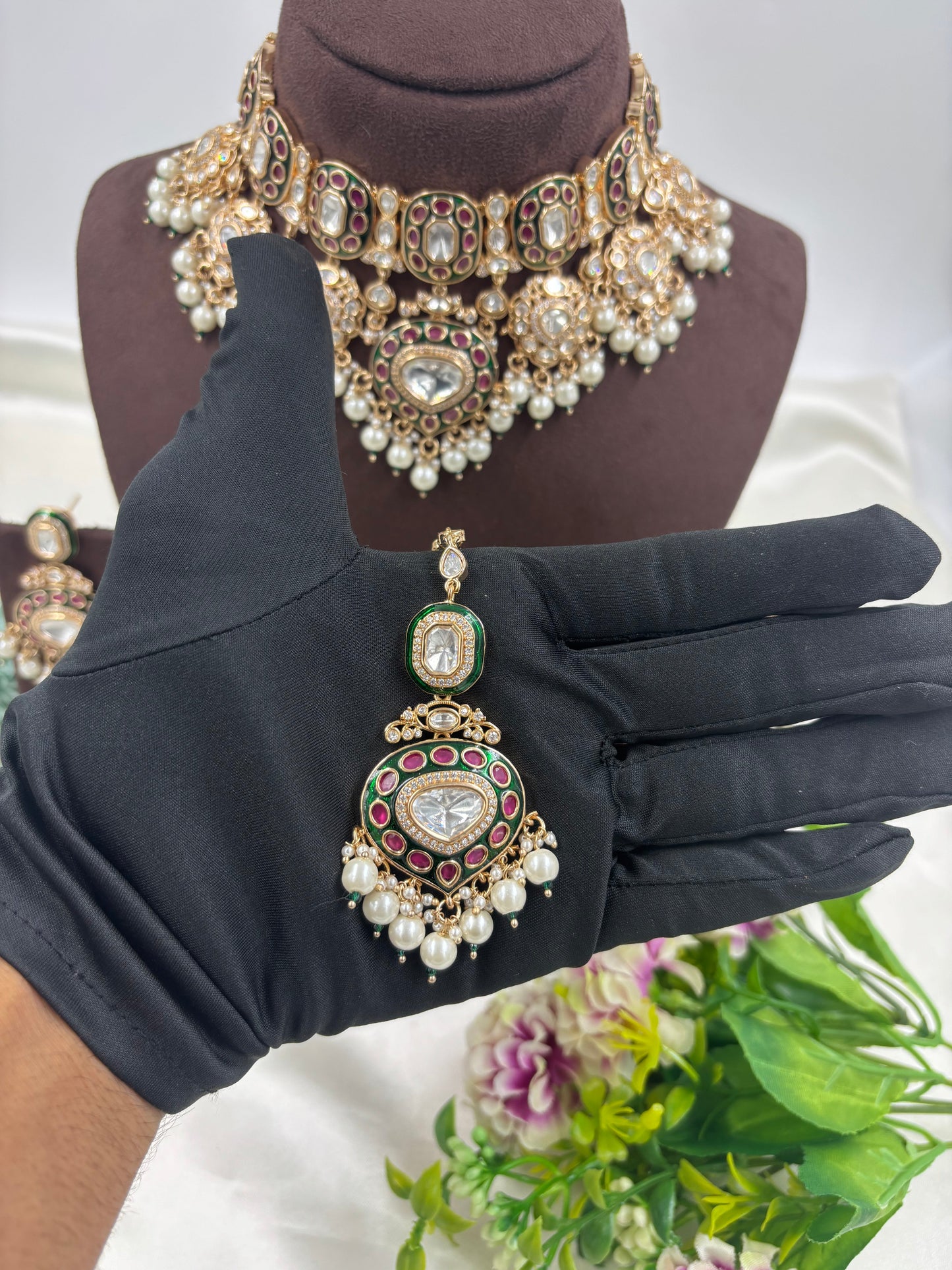 RAJSI ROOP MOISSANITE KUNDAN SEMI BRIDAL NECKLACE