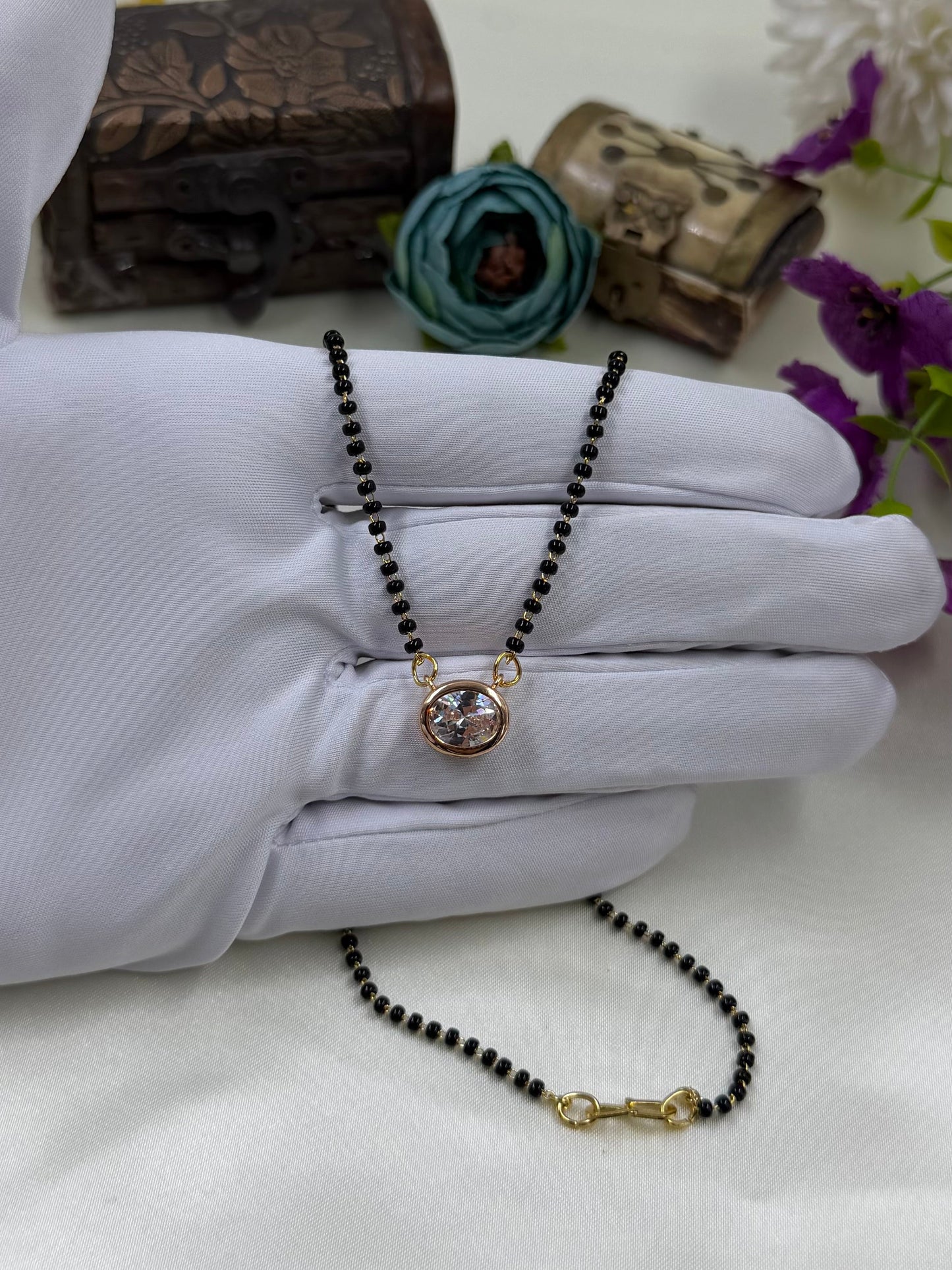 Round Solitaire Rose Gold Mangalsutra