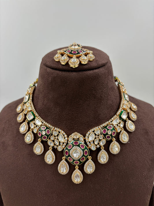 JANAK KUNDAN MOISSANITE DROP NECKLACE.