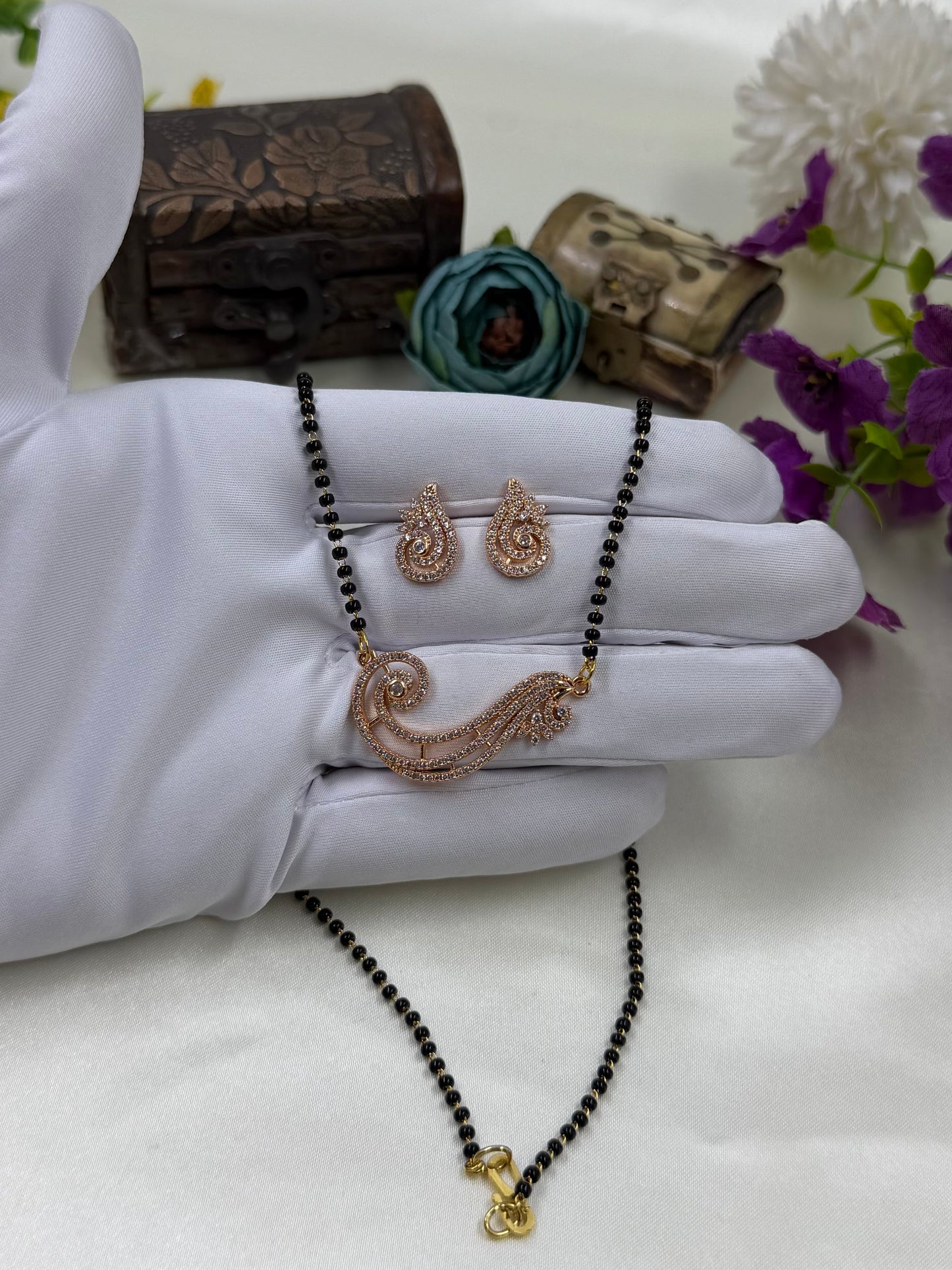 Classic Paisley Rose Gold Mangalsutra With Tops