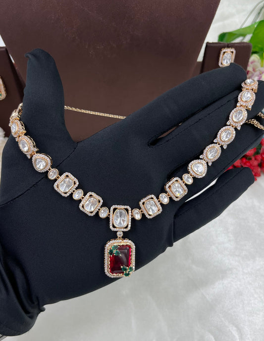 Suhani Single Line Moissanite Kundan Necklace.