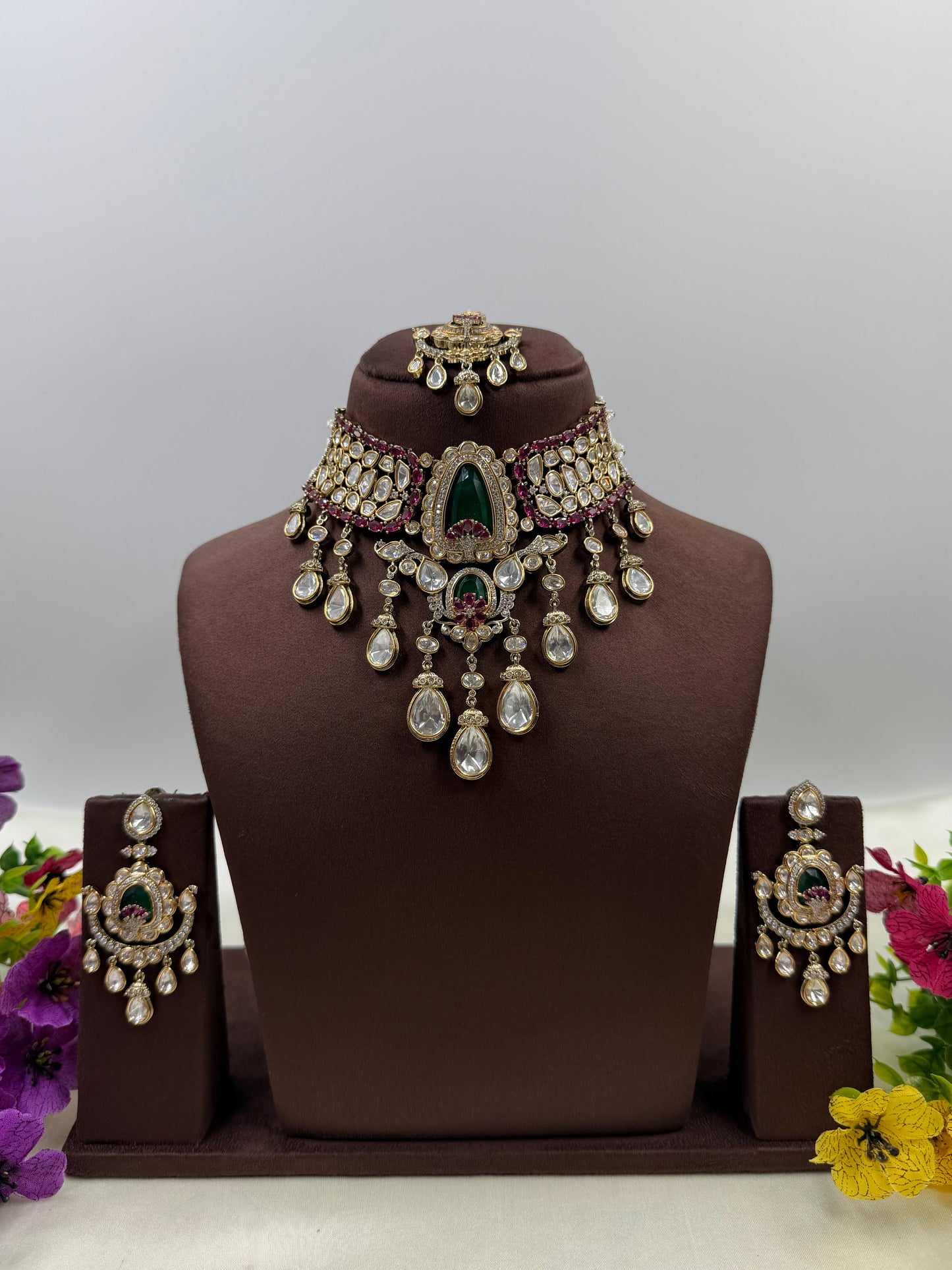 Divya Victorian Moissanite Choker Necklace Set