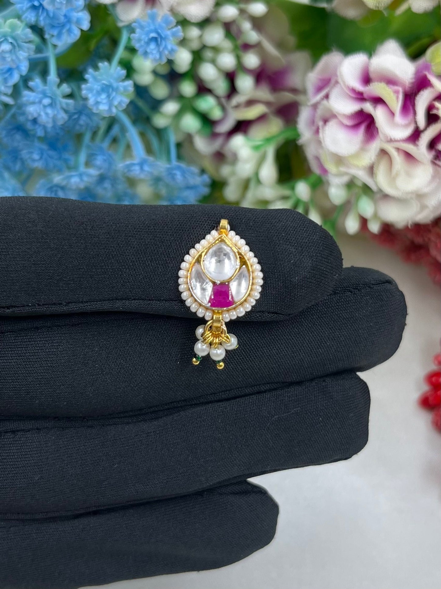 Madhavi Pachi Kundan Nose Ring