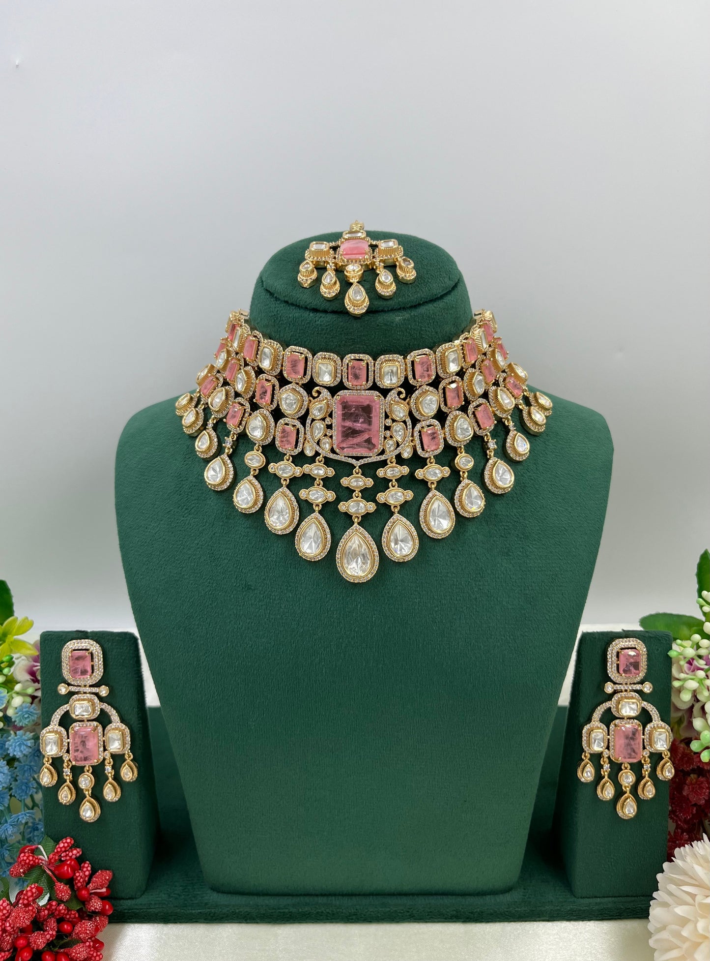 Viva Moissanite Kundan Semi Bridal Necklace Set
