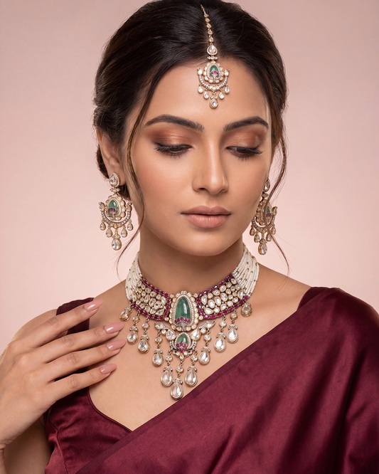 Divya Moissanite Choker Necklace Set close-up view