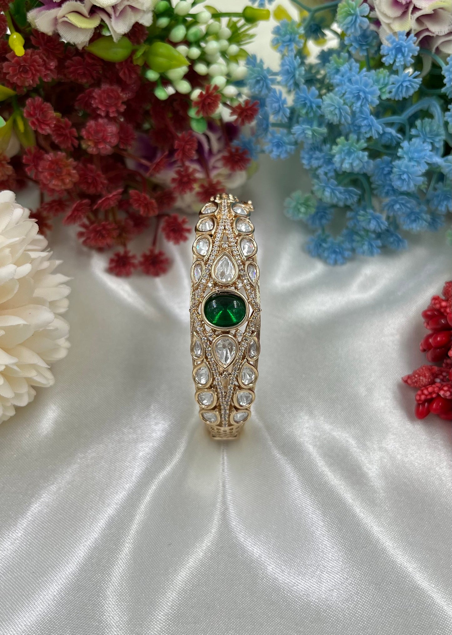 Ruby Moissanite Kundan Bracelet (Openable)