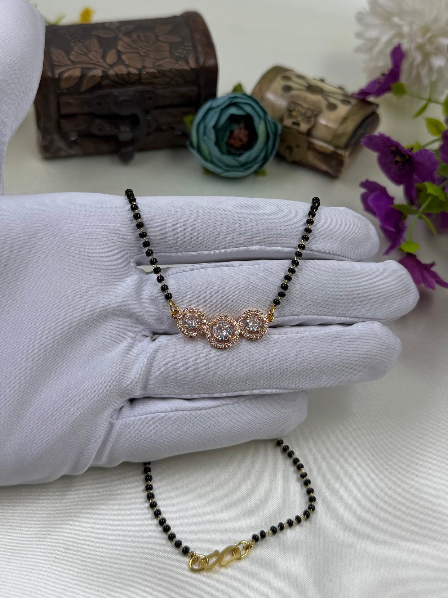 Triple Solitaire Rose Gold Mangalsutra