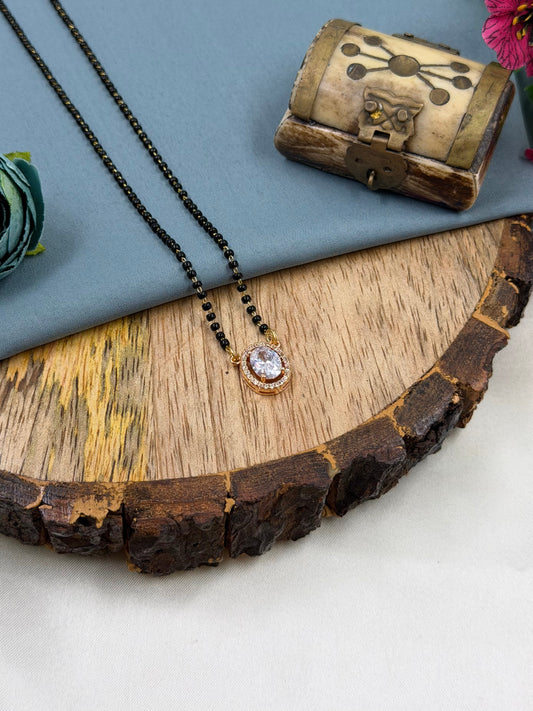 Oval Mangalsutra worn styled with traditional outfit