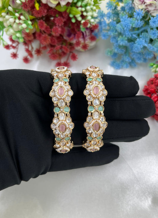 Swara Moissanite Kundan Bangles (Openable)