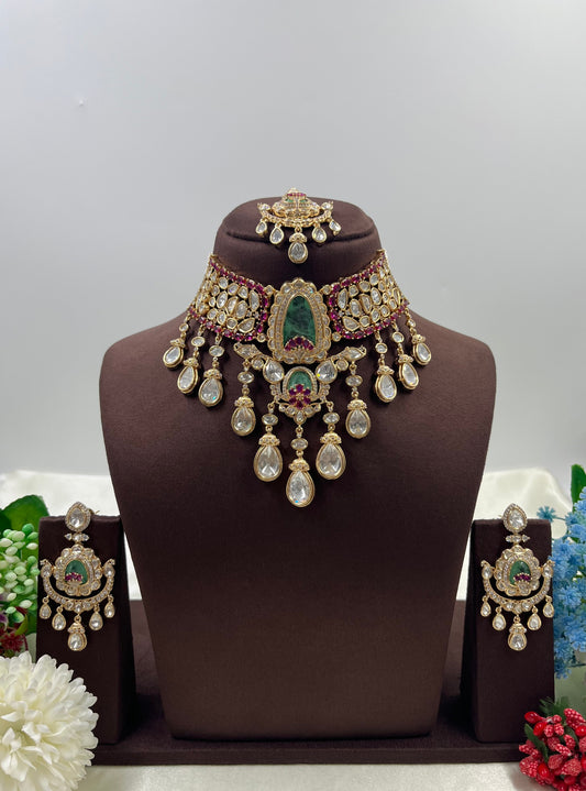 Sachi Moissanite Choker Necklace Set close-up view