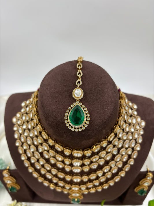 EMERALD LAYER MOISSANITE KUNDAN NECKLACE