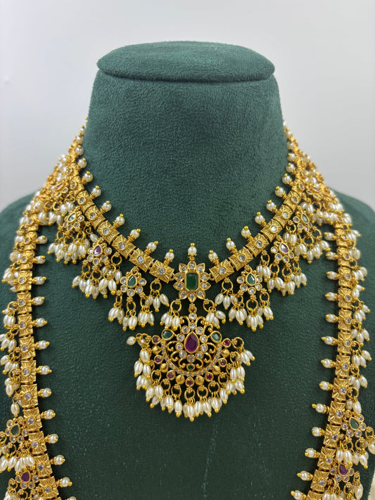 Pearl Draped Royal Gold Plated Combo Set.