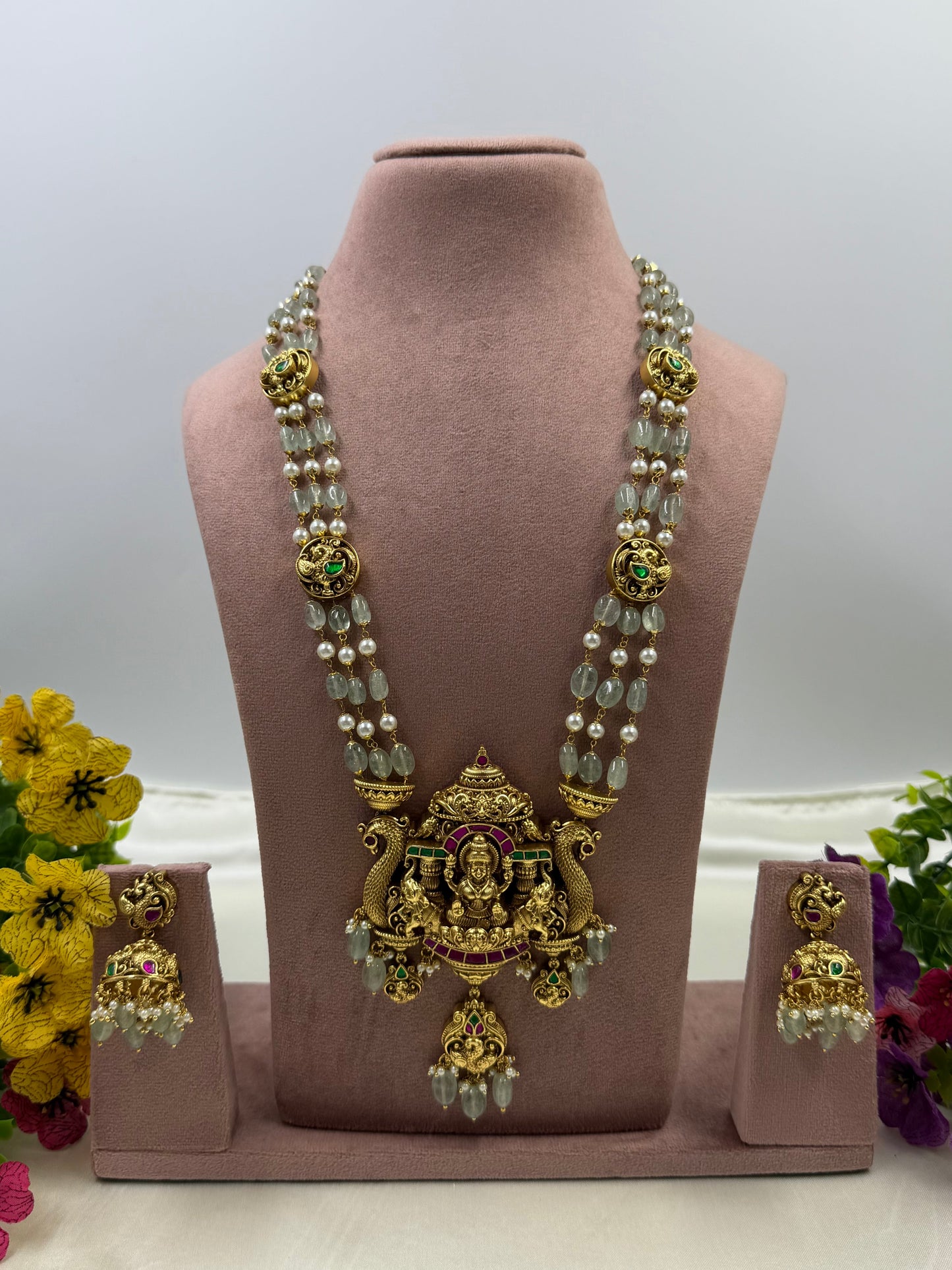 Jiya Pachi Kundan Lakshmi Long Necklace Set 