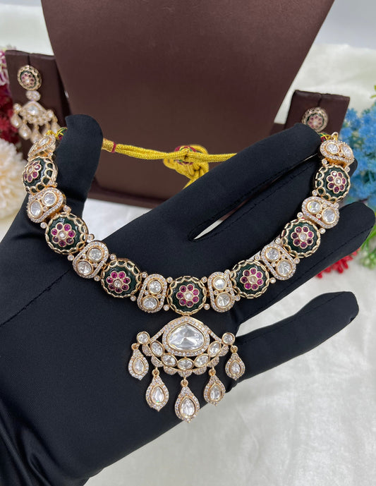 Samiksha Double Meena Kari Moissanite Necklace.