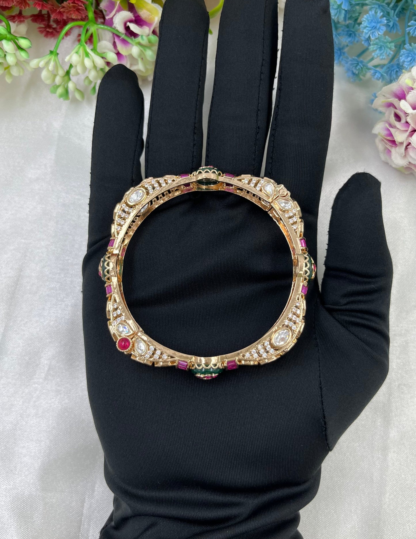 Rujani Moissanite Kundan Bangles (Openable)