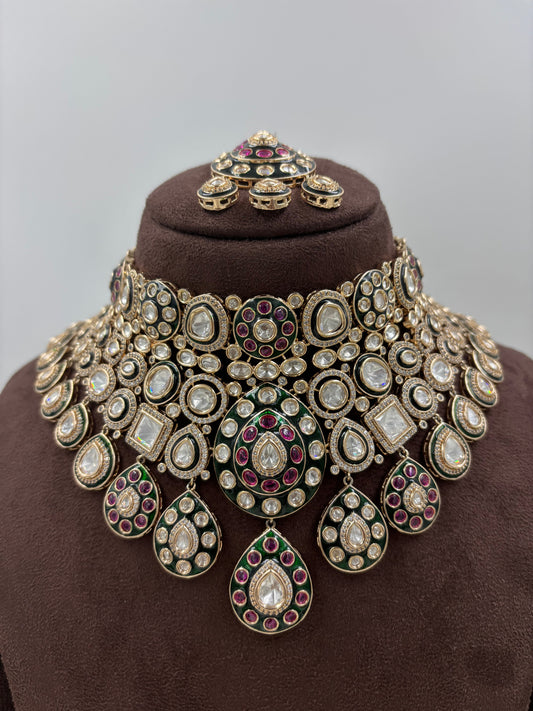 Ruby Moissanite Kundan Semi Bridal Necklace set