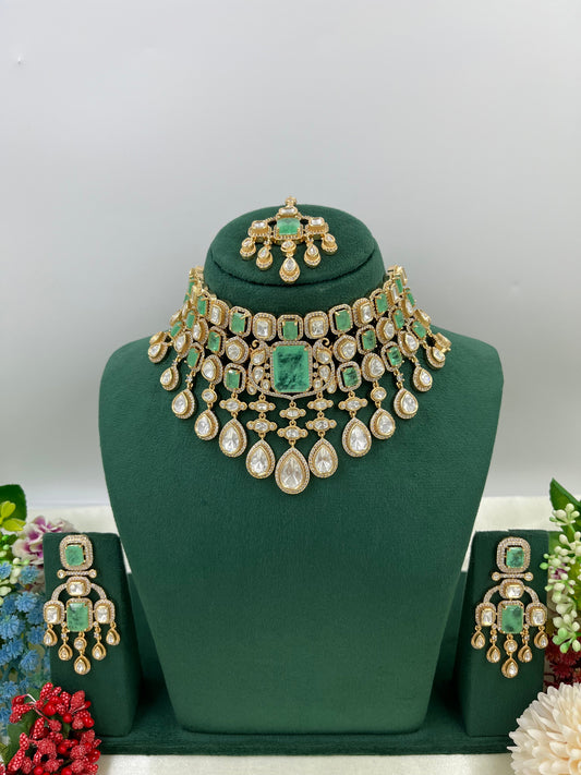 Viva Moissanite Kundan Semi Bridal Necklace Set