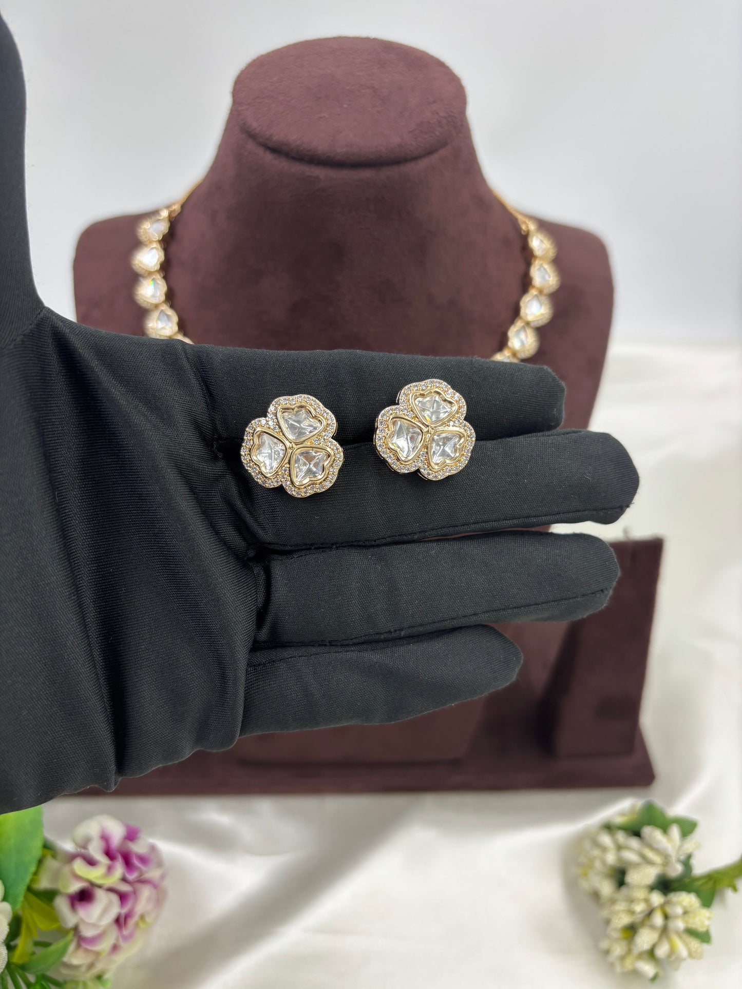 Zarira Sparkle Moissanite Kundan Delicate Necklace Set