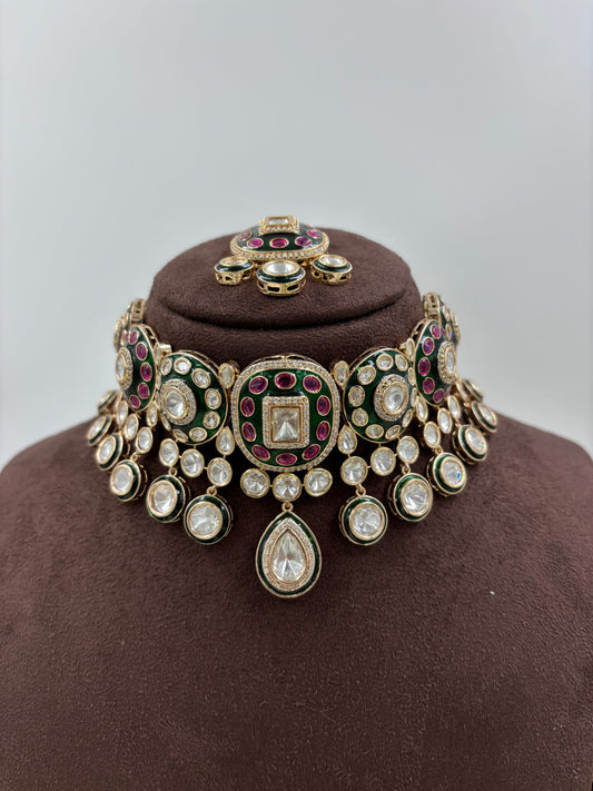 ZAREEN KUNDAN CHOKER MOISSANITE DROP NECKLACE.