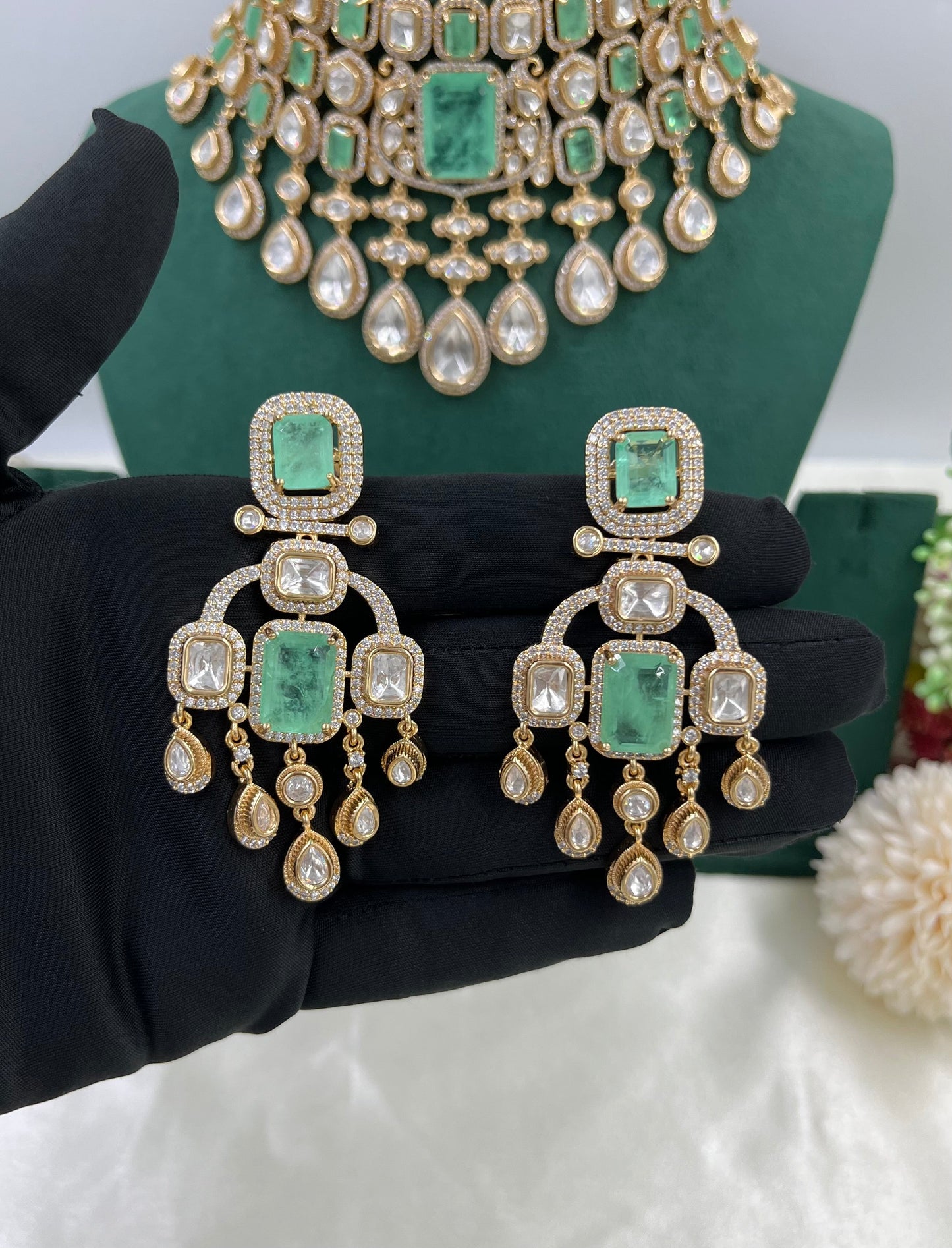 Viva Moissanite Kundan Semi Bridal Necklace Set