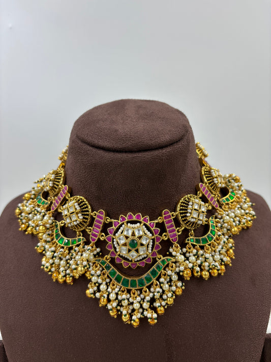 Navya Premium Antique Gold Pachi Kundan Necklace Set