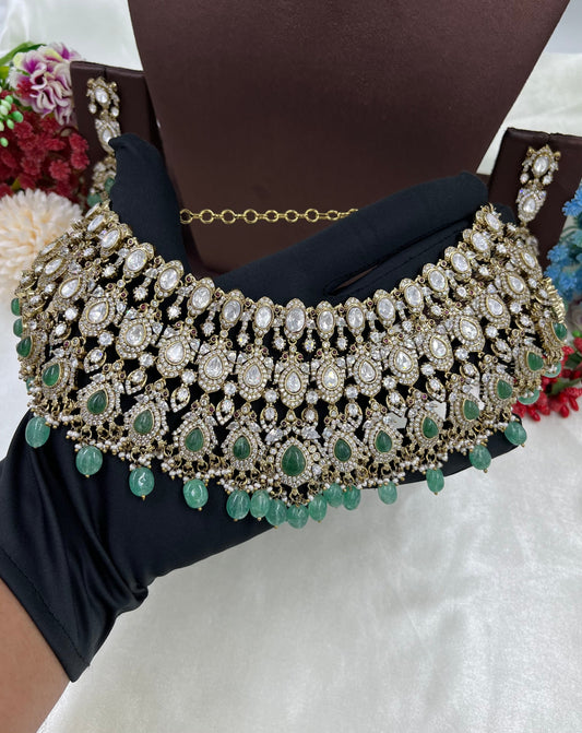 Mohini Antique Premium Moissanite Kundan Necklace.