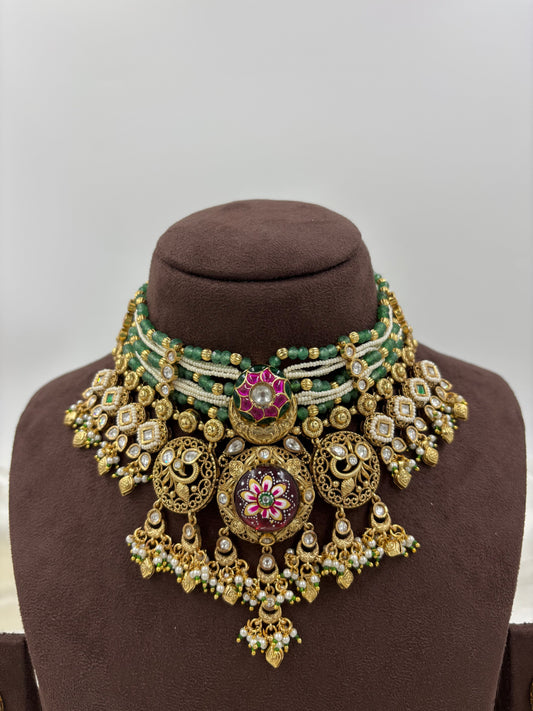 Devika Premium Antique Gold Necklace Set
