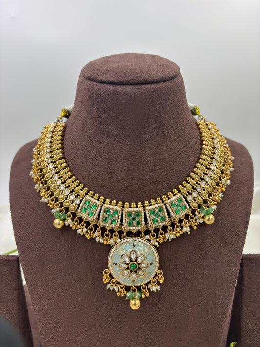 Siera Premium Antique Gold Necklace Set