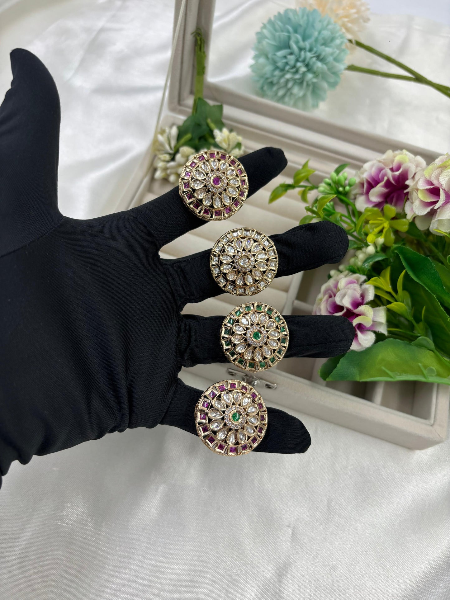 Nita Premium Moissanite Kundan Fingering (Adjustable)