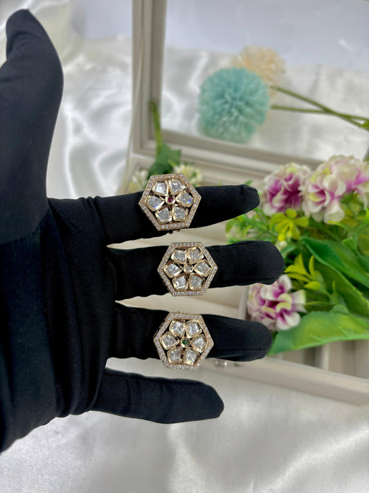 Nivij Premium Moissanite Kundan Fingering