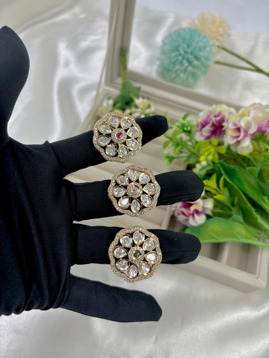 Aura Premium Moissanite Kundan Finger Ring