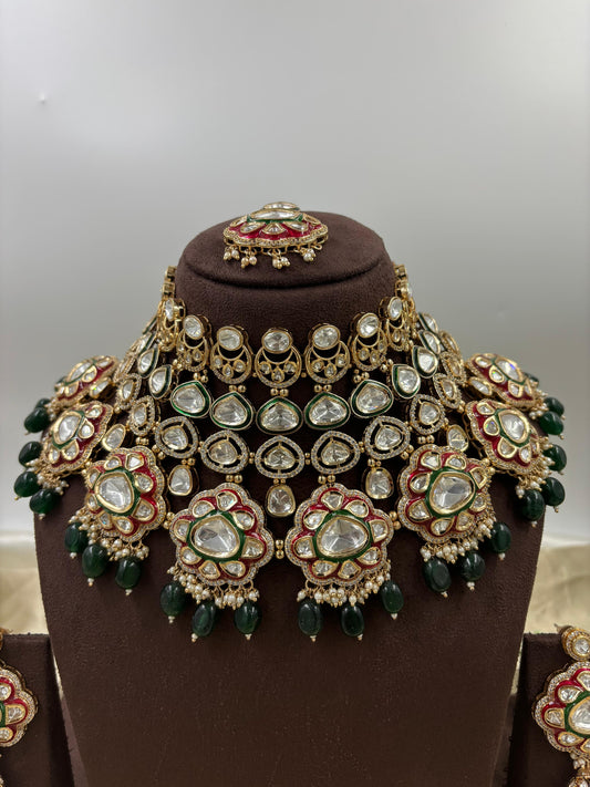 Hitvi Premium Moissanite Kundan Bridal Necklace set