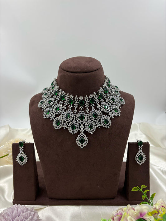 Esha American Diamond Choker Necklace Set close-up view