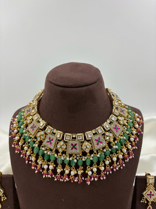 Divya Premium Antique Gold Necklace Set