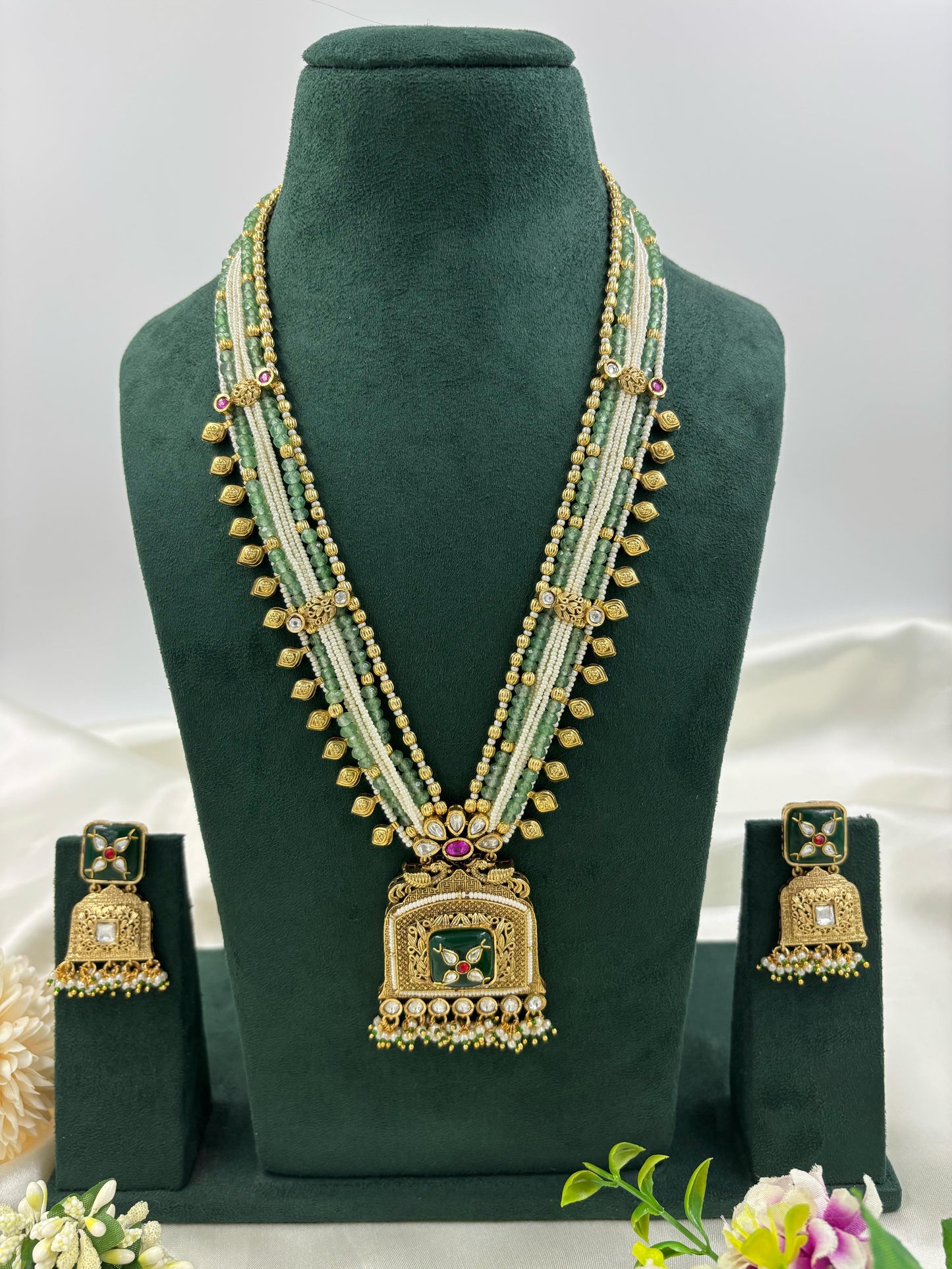 Chandana Premium Antique Gold Long Necklace Set