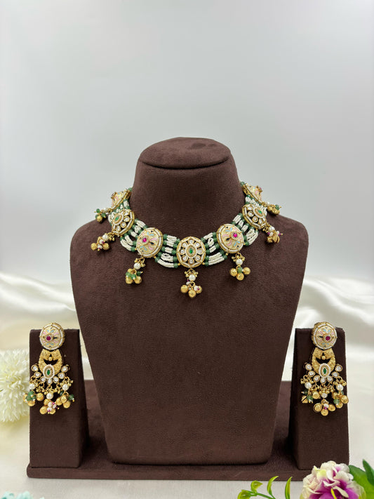 Prisha Premium Antique Gold Necklace Set
