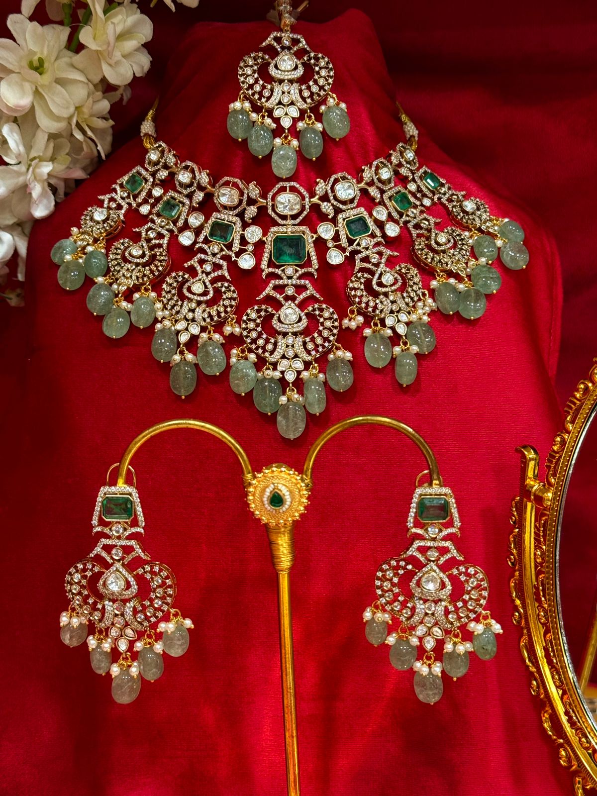 Vinit Premium Moissanite Victorian Semi Bridal Necklace Set