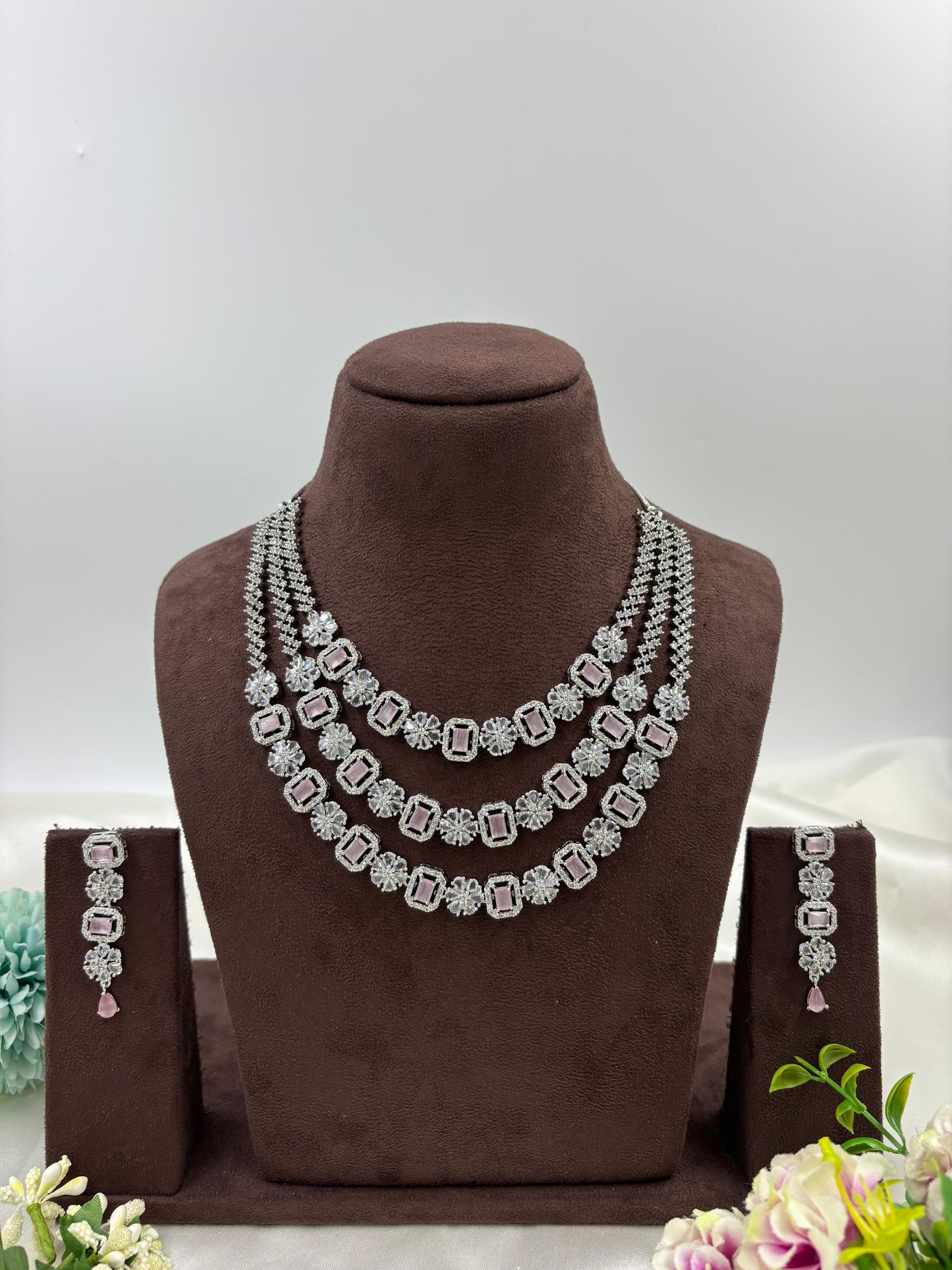 THREE LAYER PALKI AMERICAN DIAMOND NECKLACE