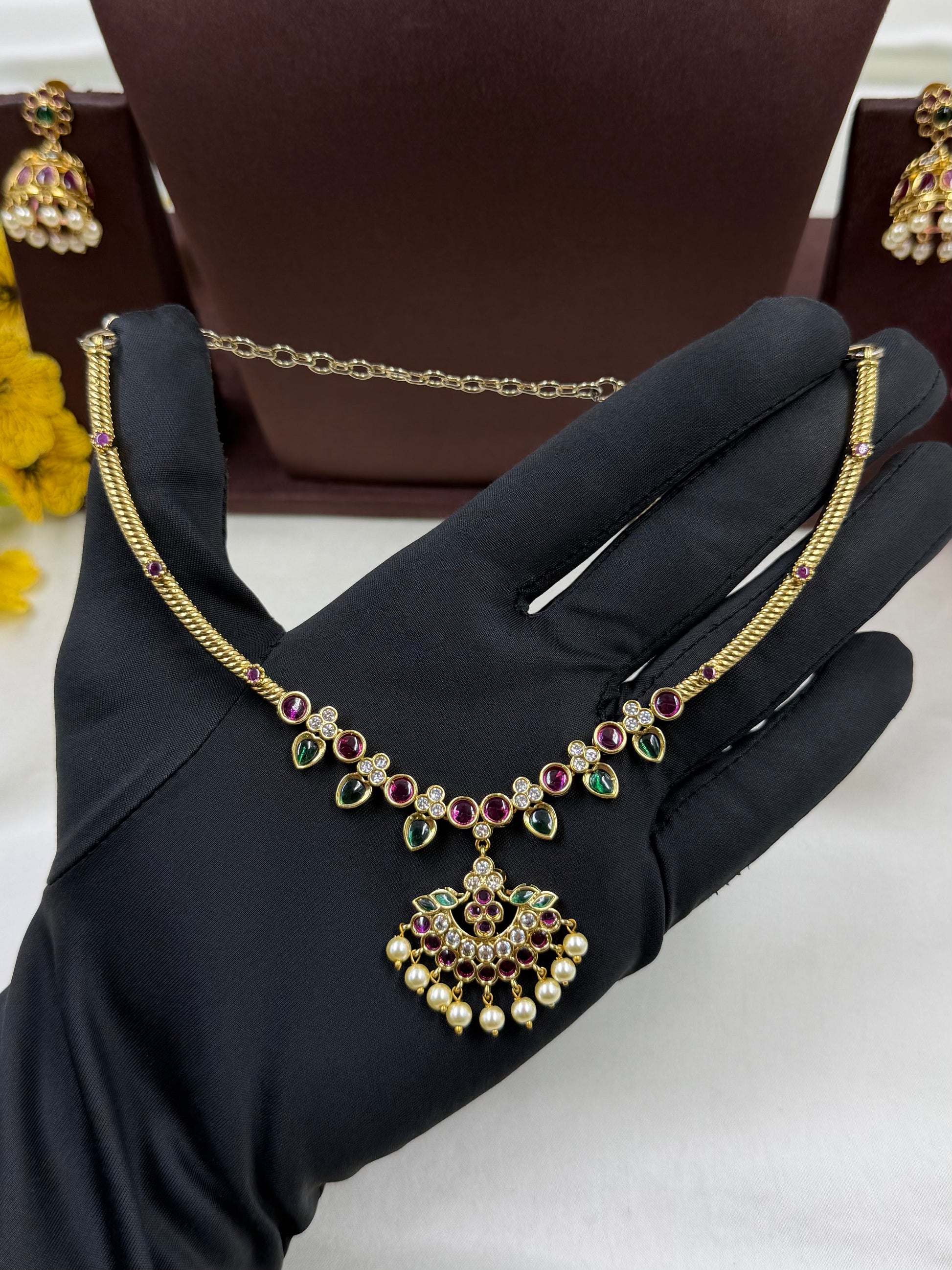 Madhavi Necklace Set worn styled with traditional outfit