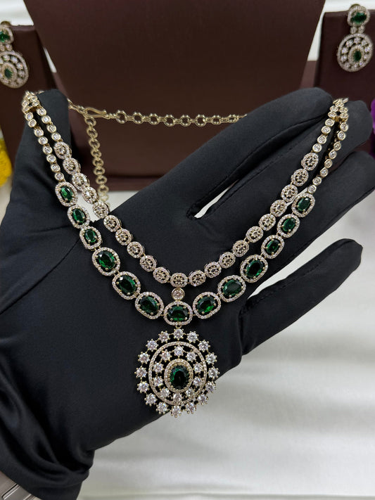 Green Necklace Set detail shot showing Victorian work