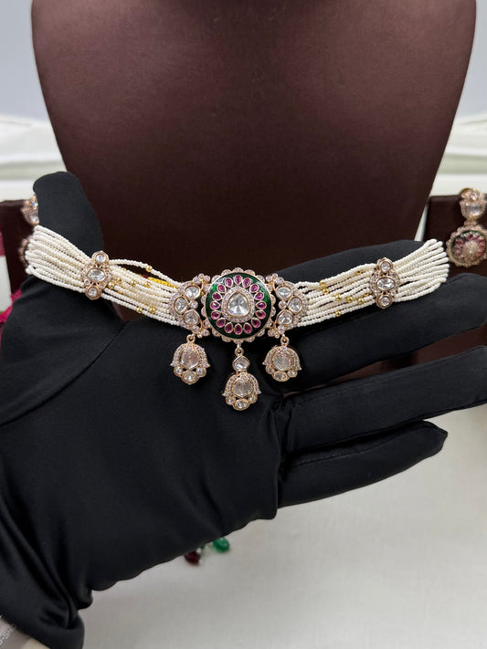 Multi Necklace Set detail shot showing Moissanite work
