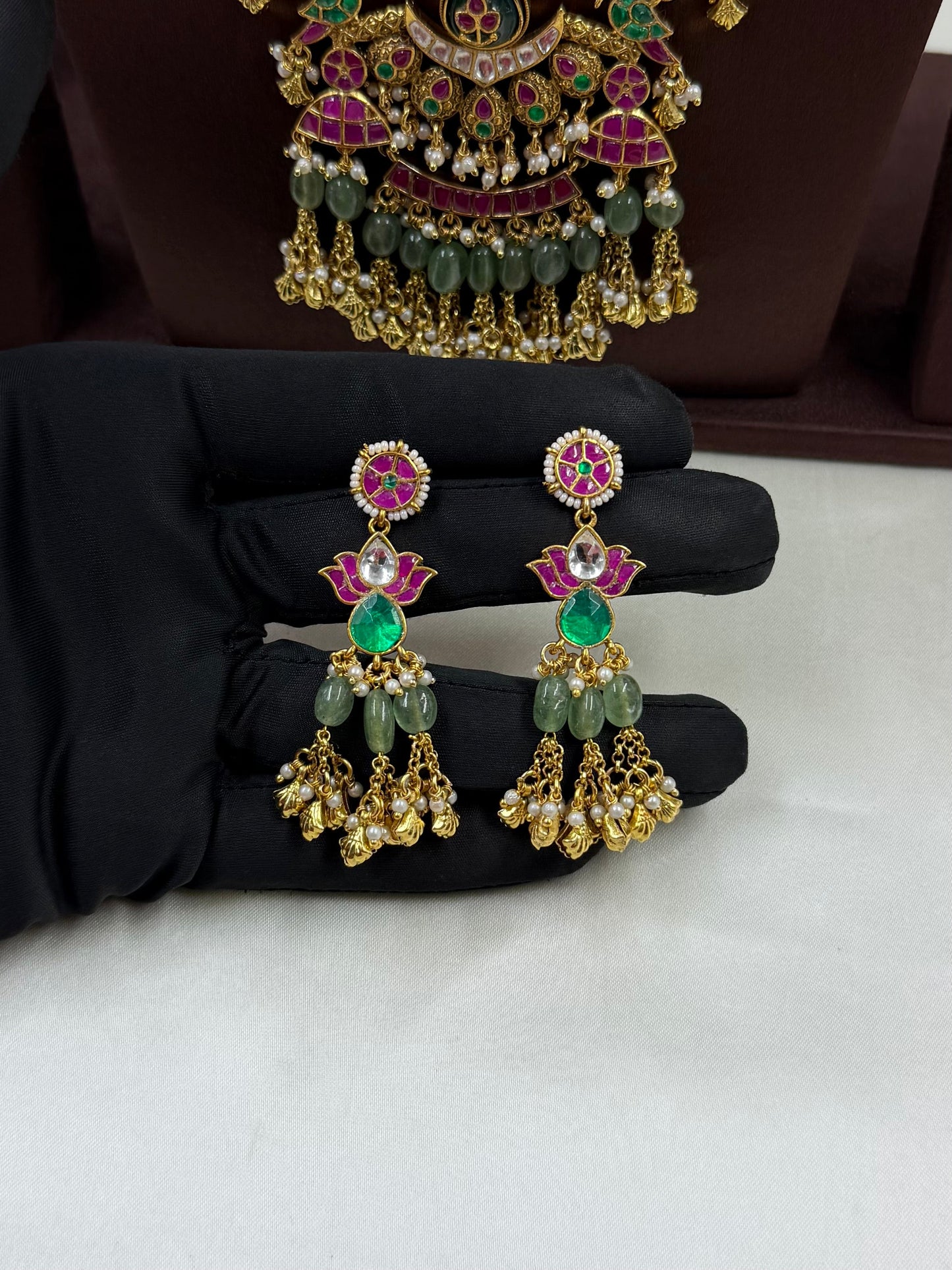 Dipti Pachi Kundan Semi Long Necklace Set