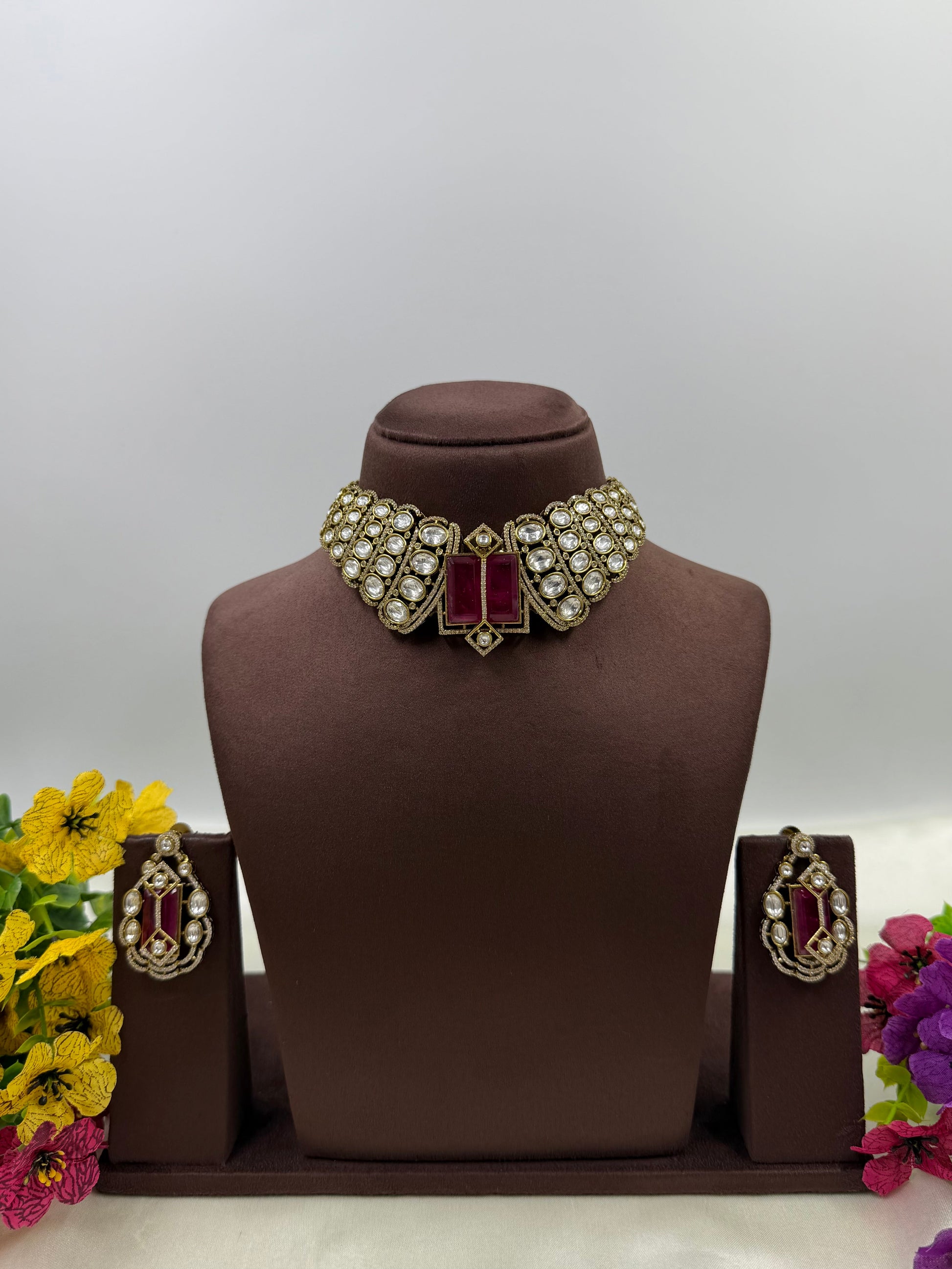 Mira Choker Necklace Set worn styled with traditional outfit