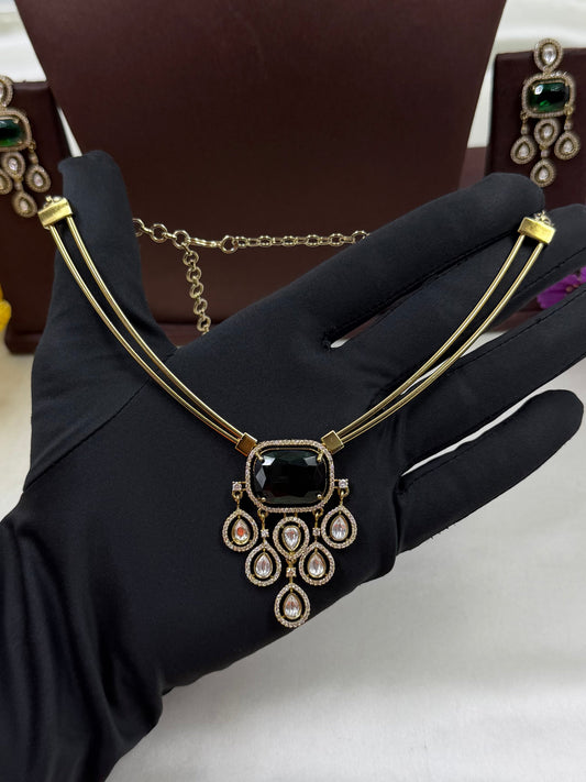 Green Necklace Set detail shot showing Victorian work