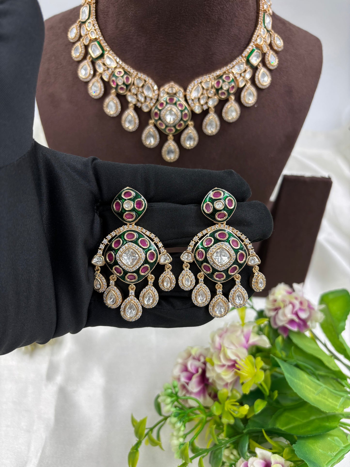 JANAK KUNDAN MOISSANITE DROP NECKLACE.