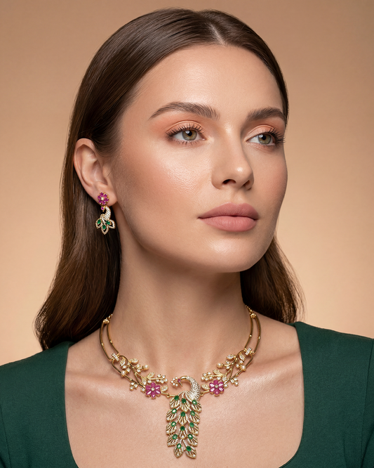 Rishika Peacock Design Victorian Necklace